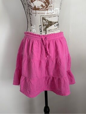 Aerie pink cotton gauze summer mini skirt | flowy drawstring skirt